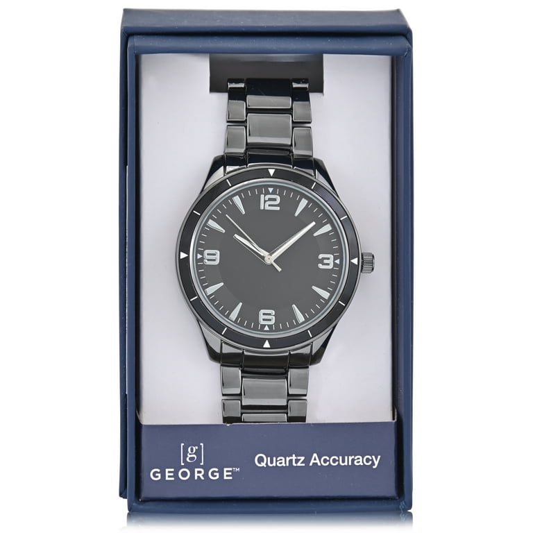 George Men's Gunmetal Round Case with Gunmetal Polished Link
