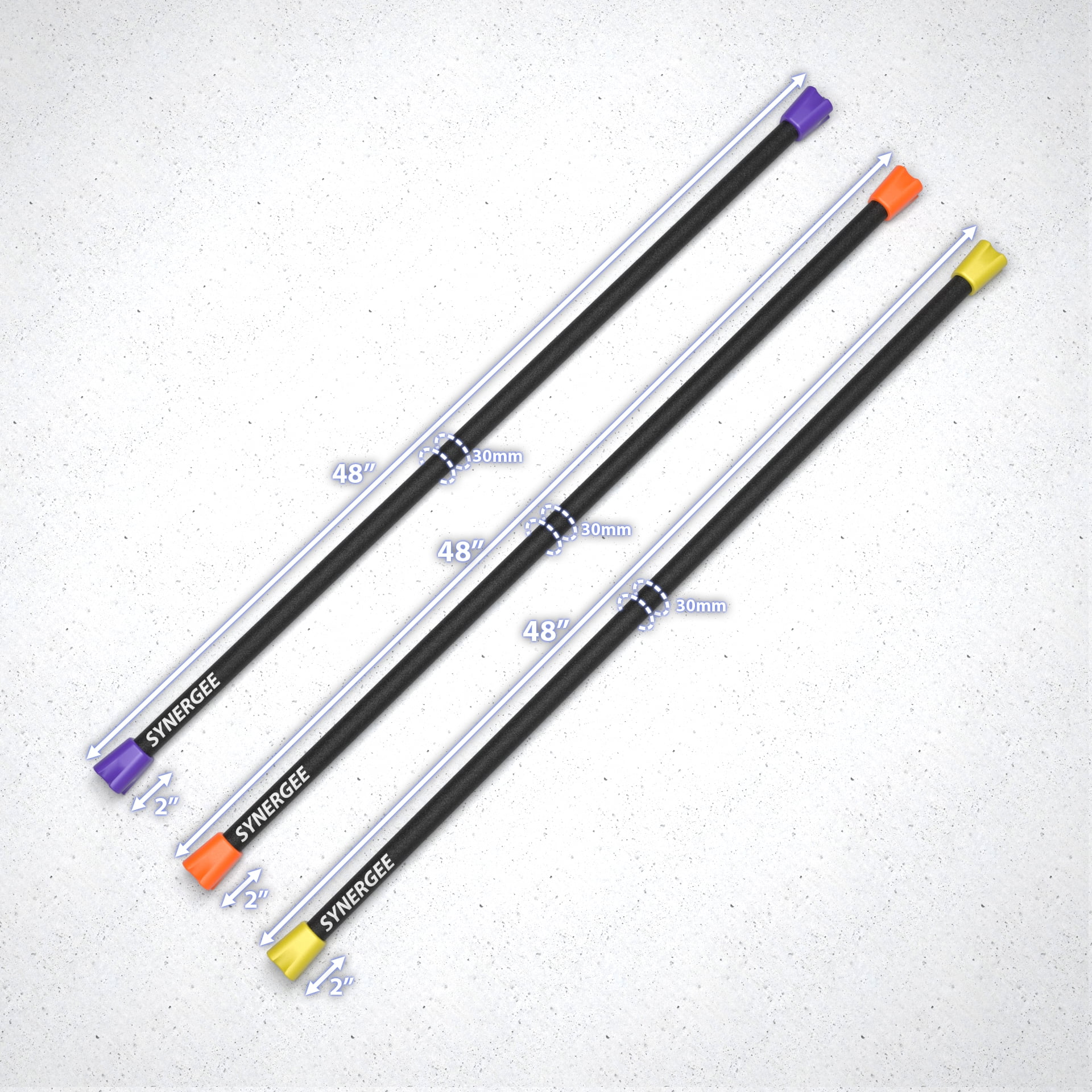 Synergee Workout Bar Combo Set - 5lb 8lb 10lb - Padded Weighted Bars – Body Bar Toning Exercises, Strength & Condition