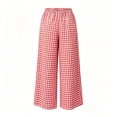 thumbnail image 6 of Maplenight Womens Plaid Pants Wide Leg Elastic High Waist Pleated Casual Pants Summer Vacation Office Trousers with Pockets, 6 of 6