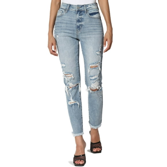 TheMogan Women's Tobi High Rise Distressed Relaxed Tapered Cropped Leg Mom Jeans