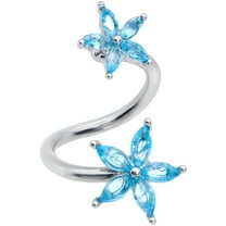 Body Candy Womens 14G 316L Steel Blue Accent Star Flower Spiral Twister Belly Button Ring Navel Ring