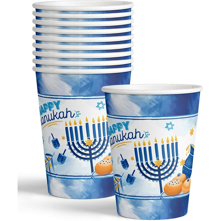 Izzy N Dizzy 8 Person Hanukkah Party Supplies Holiday Chanukah Disposable Dinnerware Set with 9 Paper Plates 7 Cocktail Plates Napkins