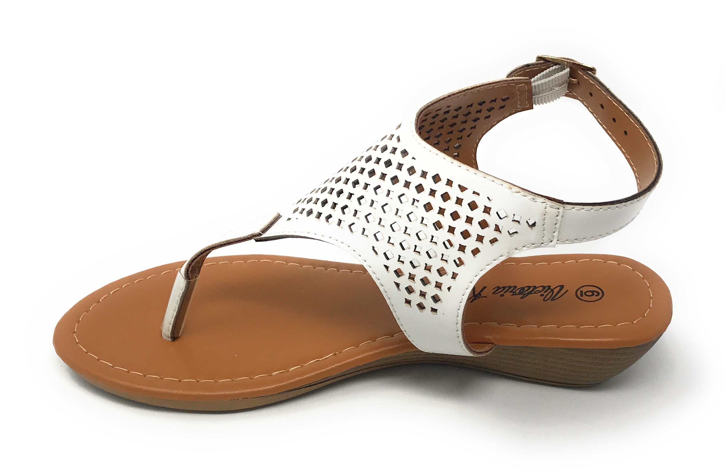 Victoria K Women's Laser Cut Out Pattern with Studded and Side Strap Wedge Sandals