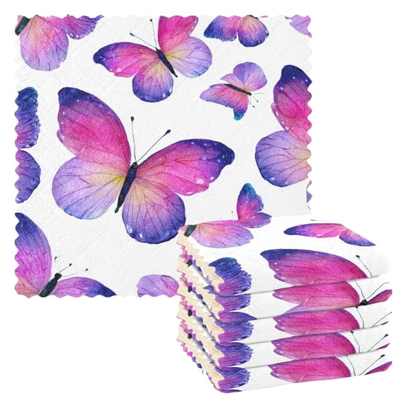 6 Pieces of Kitchen Towels 11x11Inch Kitchen Dish Cloths Kitchen Dish Towels Reuseable Cleaning Cloths Watercolor Butterfly Pattern