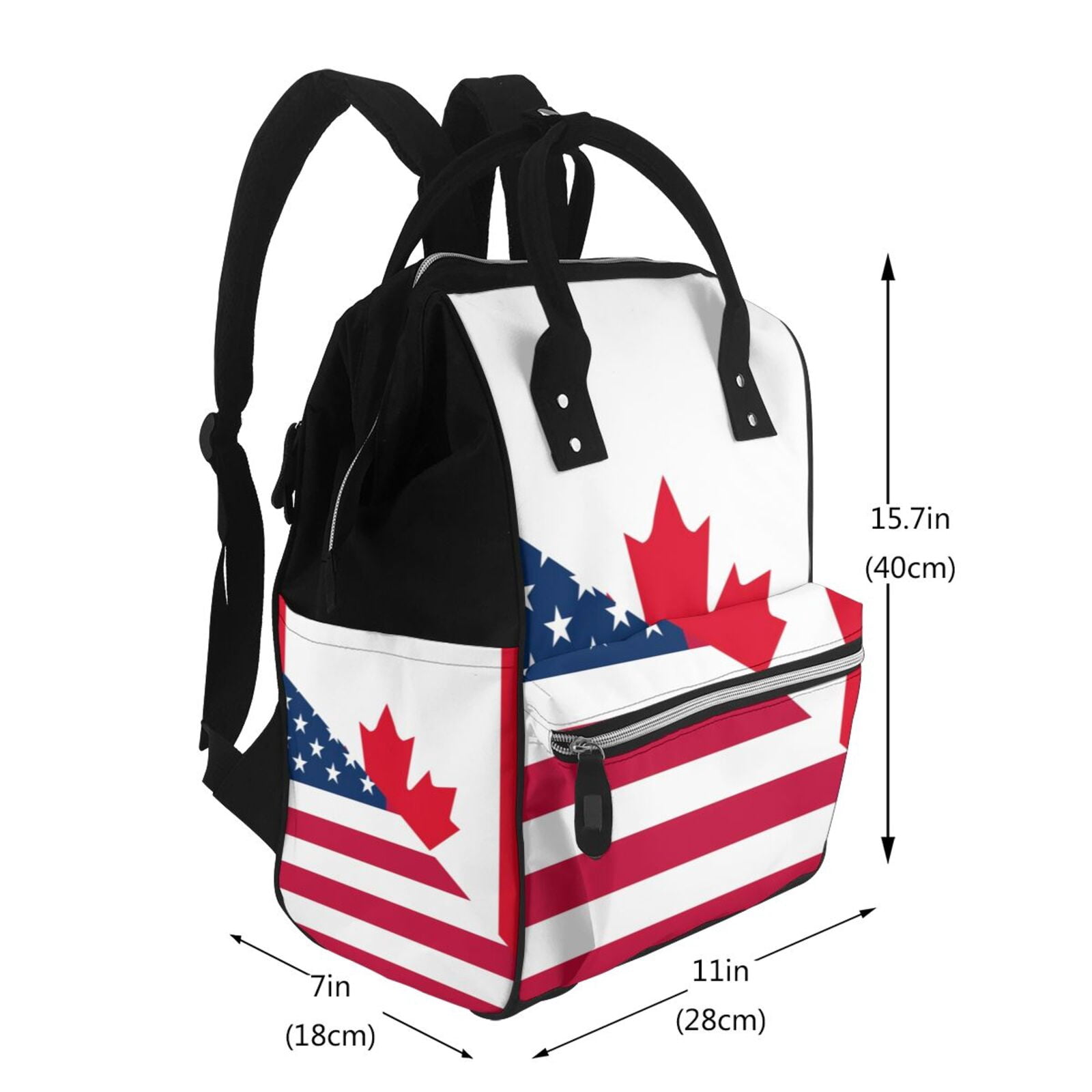 Ratiio USA Canada Flag Mummy Backpack - Waterproof Twill Canvas, Large Capacity Diaper Bag with Multiple Pockets and Adjustable Straps