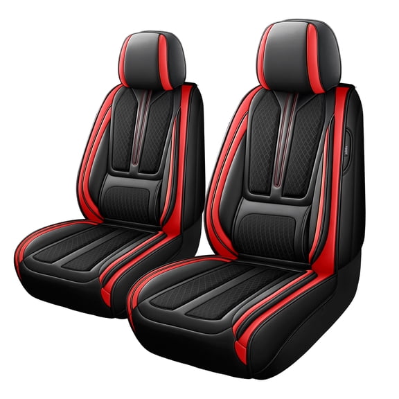 ifwohaoSeat Covers for Front Seat,Nappa Leather Car Seat Covers,Waterproof Universal Fit Car Seat Cushion,2 PCS Automotive Seat Protector for Most Sedans SUV Pick-Up Truck Sedans,Black&Red