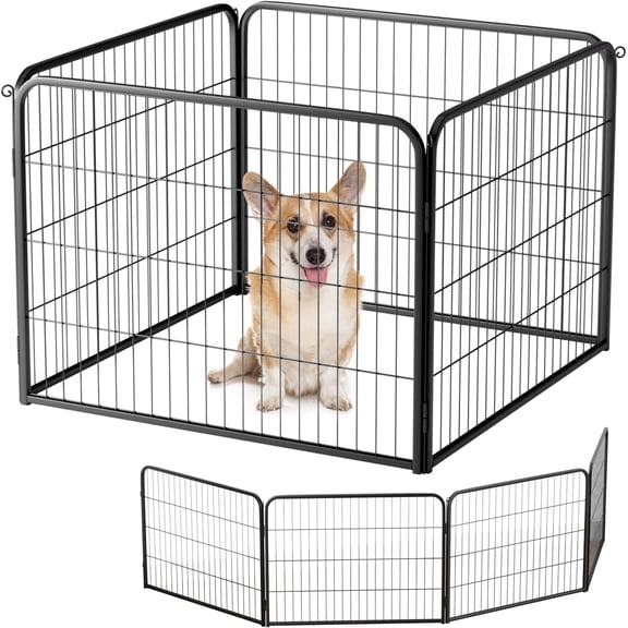 Bestpet Dog Playpen, 24 Inch Height 4 Panels Exercise Pen with Door, Indoor Outdoor Portable Pet Fence for Small Medium Pets, RV Camping Yard Black