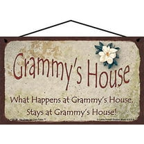 5x8 Grammy's House Sign with Magnolia Flower What Happens at Grammy's House Stays at Grammy's House Vintage Style Decorative Household Family Home Décor Grandma Nickname Gift Signs for any Grandmother