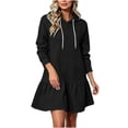 thumbnail image 3 of Sweatshirt Dress for Women Casual Pullover Long Sleeve Drawstring Hoodies Dress Crewneck Ruffled Fall Sport Mini Dresses, 3 of 6