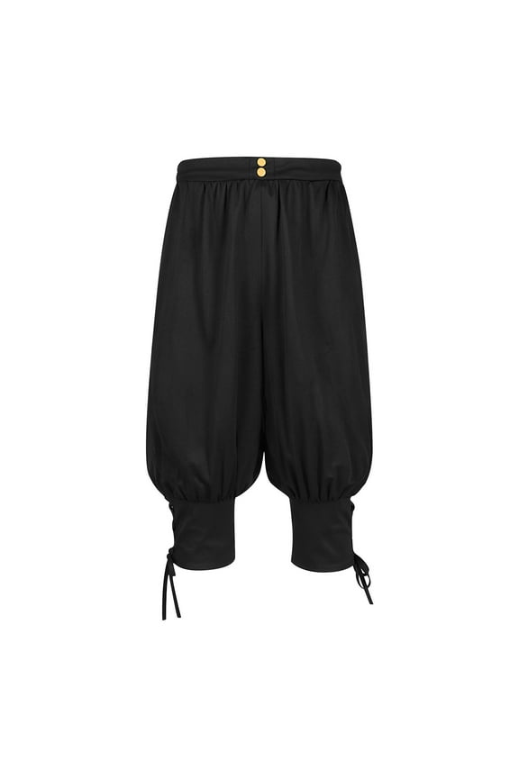 Men's Loose Fit Knickers Trousers Medieval Trousers Vintage Retro Drawstring Trim Pirate Viking Bloomers Pants Black XXXL