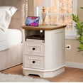 thumbnail image 2 of POLIHOME Nightstand with Charging Station, 18" End Table with 2 Drawers, Farmhouse Wooden Side Table, Bedside Table for Bedroom, Living Room (1, White), 2 of 6