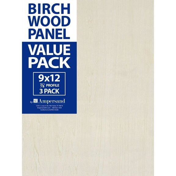 Ampersand Birch Wood Panels, 9" x 12", 3/Pkg.