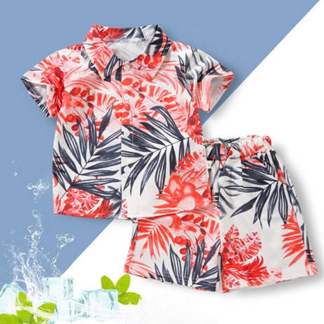 Ensemble de Vêtements pour Garçon Tout-Petit Chemises Rouges à Boutons et Shorts Vêtements d'Été pour Bébé Garçon Tenues de Printemps pour Garçons 12-18 Mois