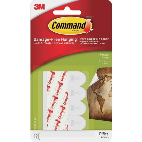 Command, MMM17024ES, Small Poster Strips, 12 / Pack, White
