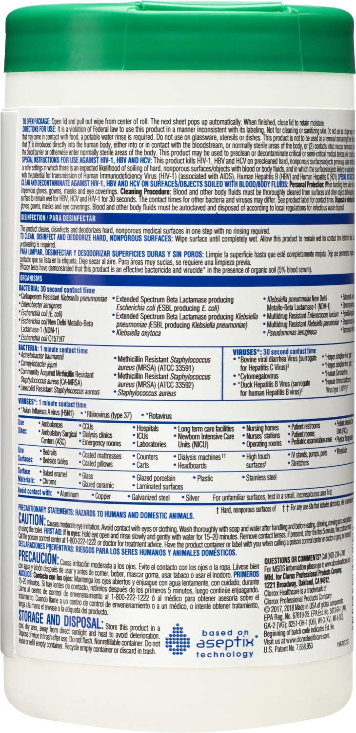 CloroxPro Hydrogen Peroxide Cleaner Disinfectant Wipes, 155 Count Canister - Case of 6 (30825)