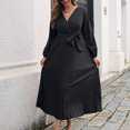 thumbnail image 5 of Brilliant Dresses for Women Plus Size Elegant Women's Spring Summer Solid Color V-Neck Pleated Dress Long Skirt Black M, 5 of 5