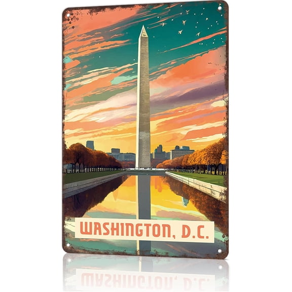 Washington Dc Vintage City Landscape Metal Tin Sign, Retro Travel Tin Signs Posters For Man Cave Bar Garage Car Room Streets Wall Decor 8 X 12 Inch