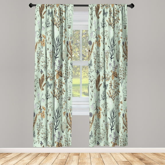 Ambesonne Floral Curtains, Vintage Garden Print Classic, Pair of 28"x63", Pale Seafoam