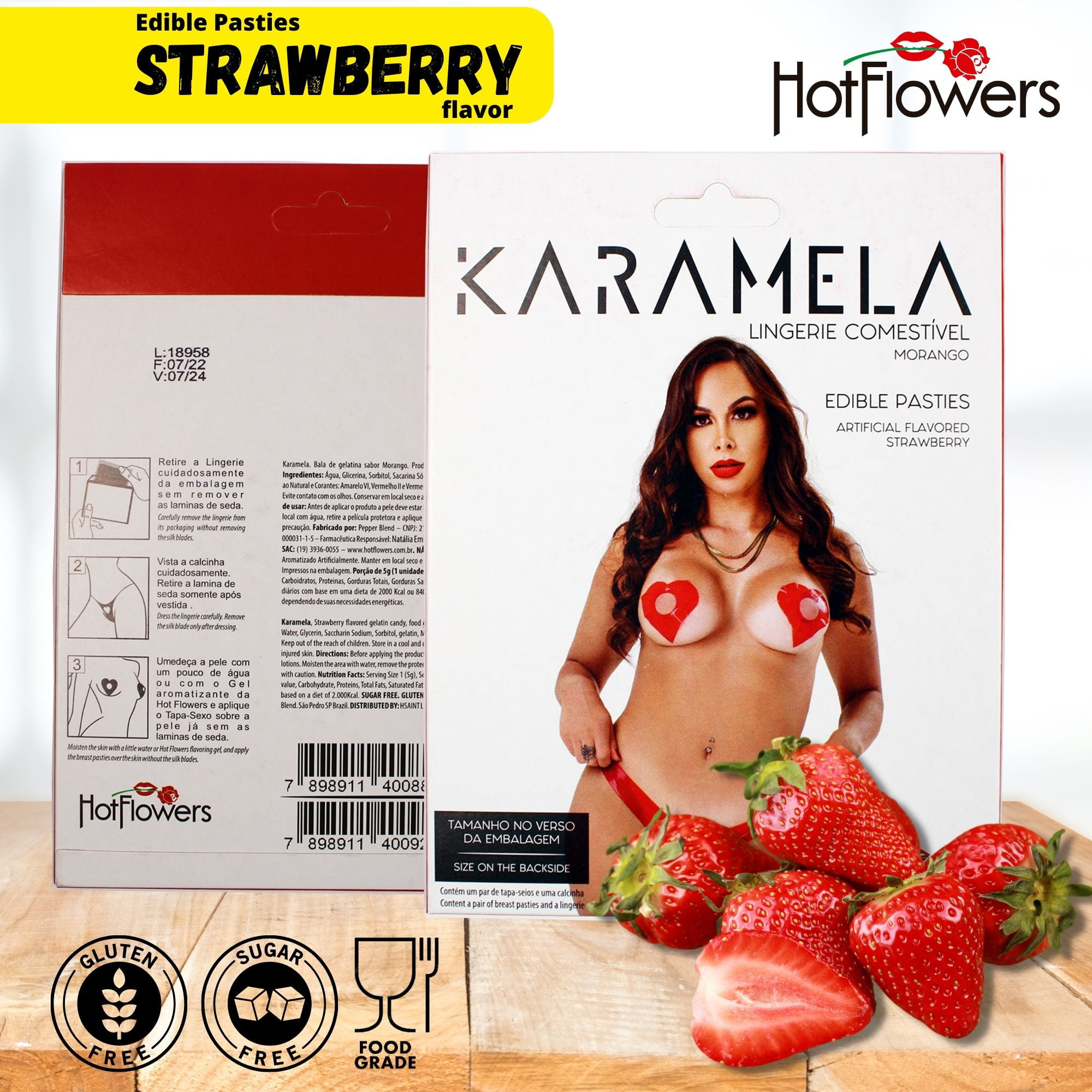 Hot Flowers Set Edible Pasties Karamela for Women – Sexy Candy Lingerie  Underwear Nipple Covers – Eatable Pasty Panties and Bra - Pack with 2 Units
