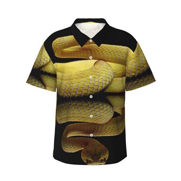 Balery Yellow White-Lipped Pit Viper Camisas hawaianas de manga corta para hombre, camisas playeras de corte holgado, camisas de vacaciones con botones,3X-Large