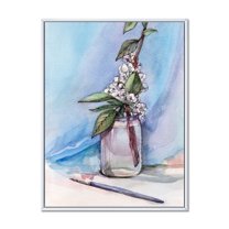 Designart 'Cherry Blossom Flowers In Glass Jar' Farmhouse Framed Canvas Wall Art Print
