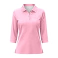 thumbnail image 4 of BOOMNY Women's 3/4 Sleeve Polo Shirts Solid Color Loose Summer Buttons Tops for Women, 4 of 5
