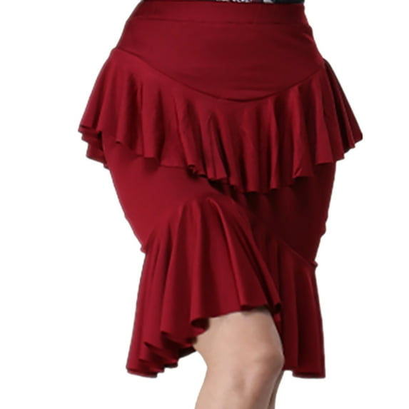 Whitewed Ladies Layer Ruffles Latin Bachata Merengue Reggaeton Dance Practice Performance Competion Skirts Clothes Dancewear Burgundy
