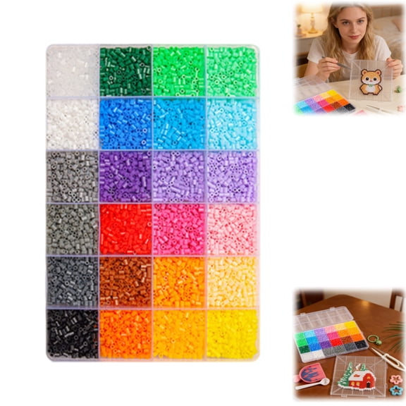 Creative Fuse Beads Crafting Kit 8400 Pieces 24 Colors, Complete Bead Art Set with Tools for Kids Adults, DIY Melty Beads Craft Kit for Family Bonding Activity