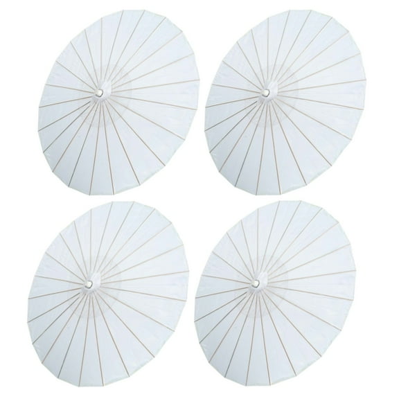 THY COLLECTIBLES Set of Four (4) 33"Japanese Chinese Umbrella Parasols for Wedding Parties, Photography, Costumes, Cosplay, Decoration and Other Events (White)