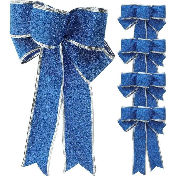 5-pack Glittering Fabric Christmas Ribbon Bow Knot Ribbon Ornaments for Christmas Tree Xmas Home Party Decorations