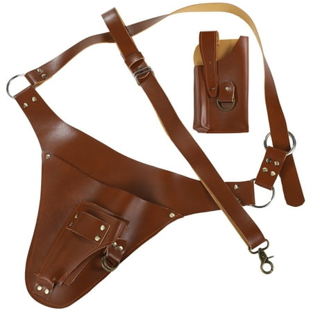 Leather Gardening Belt, Leather Tool Belt Holster with Detachable Pouch, Garden Tool Apron with Multiple Pockets, Adjustable Waist Belt (46.5 inches), PU Leather Tool Organizer