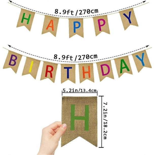 Happy Birthday Burlap Banner Colorful Bunting Banner Garland Flags for Birthday Party Decorations Rustic Birthday Sign