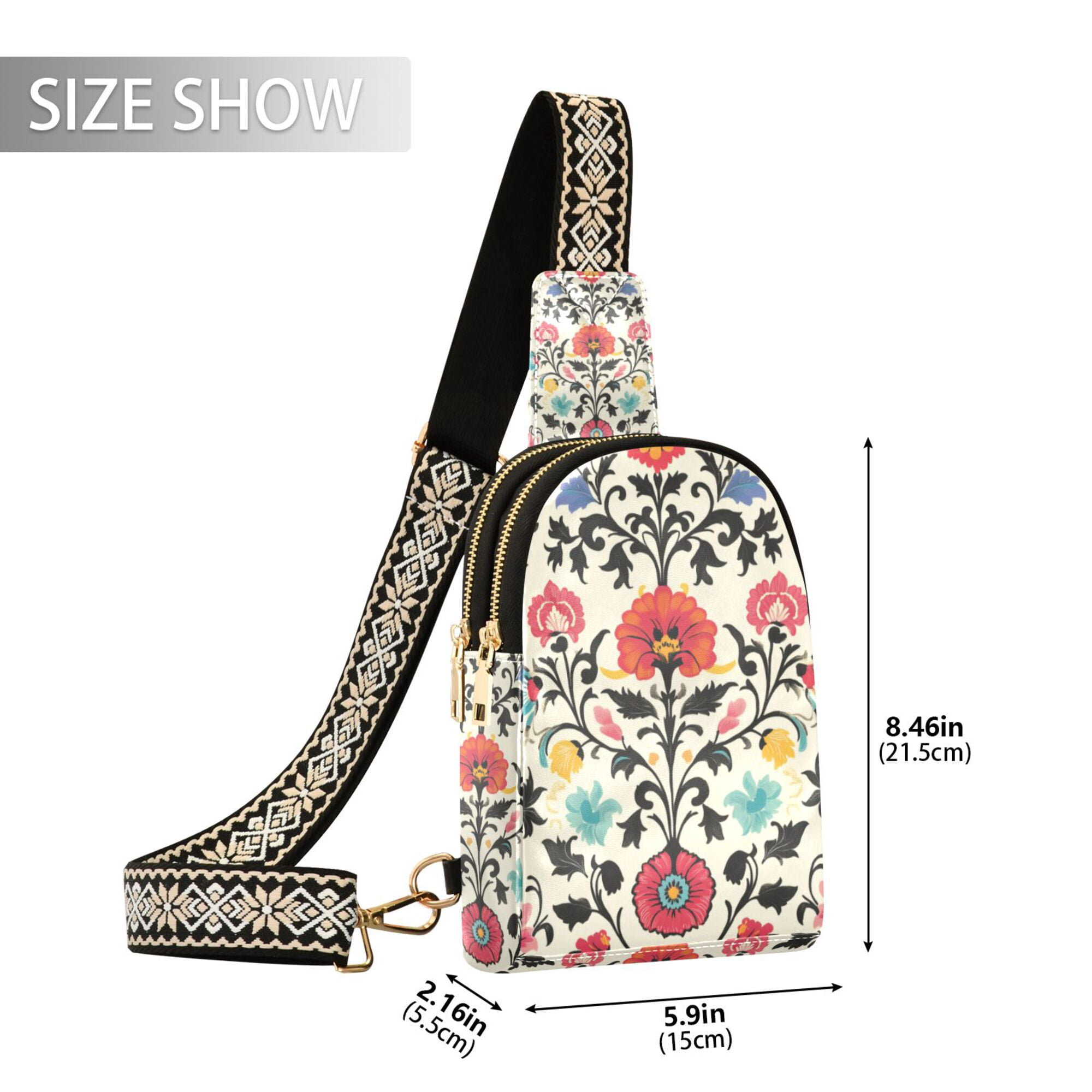 FORMRS Womens Crossbody Sling Bag Travel Daypack Shoulder Chest Backpack, Beige Red Floral