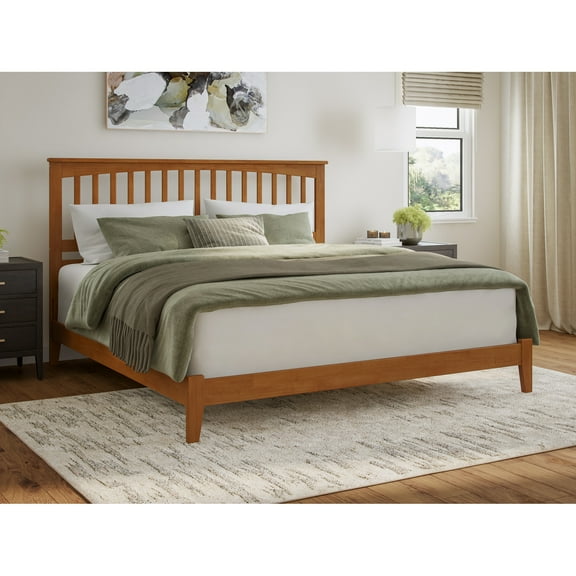 Mission Queen Solid Wood Low Profile Platform Bed in Light Toffee