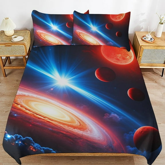 Galaxy Stars Planets Sun-1 Duvet Cover 3pcs Set Themed Multicolor Polyester Bedding Set for Bedroom Decoration Full