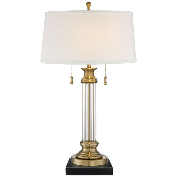 Vienna Full Spectrum Rolland Traditional Table Lamp with Black Square Marble Riser 30" Tall Antique Brass Crystal Off White Shade for Living Room Home