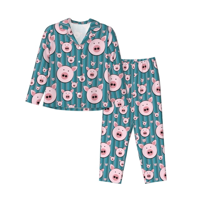 Balery Funny Pig Faces Conjunto de Pijama con Estampado para Mujer, Conjunto de Dos Piezas con Manga Larga, Ropa de Dormir Suave con Bolsillos, Pijamas Cómodos-Medium