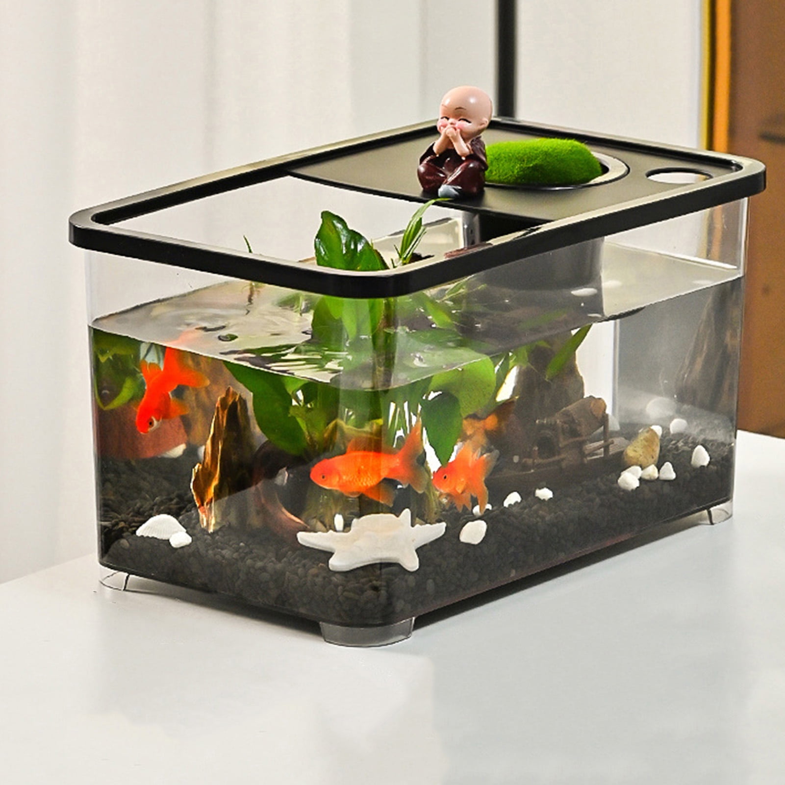 YIFAEUX Plastic Fish Tank Small Betta Fish Tank with Hanging Basket Household Aquarium Turtle Tank Kit for Turtles Crabs Fishes Amphibians Reptiles