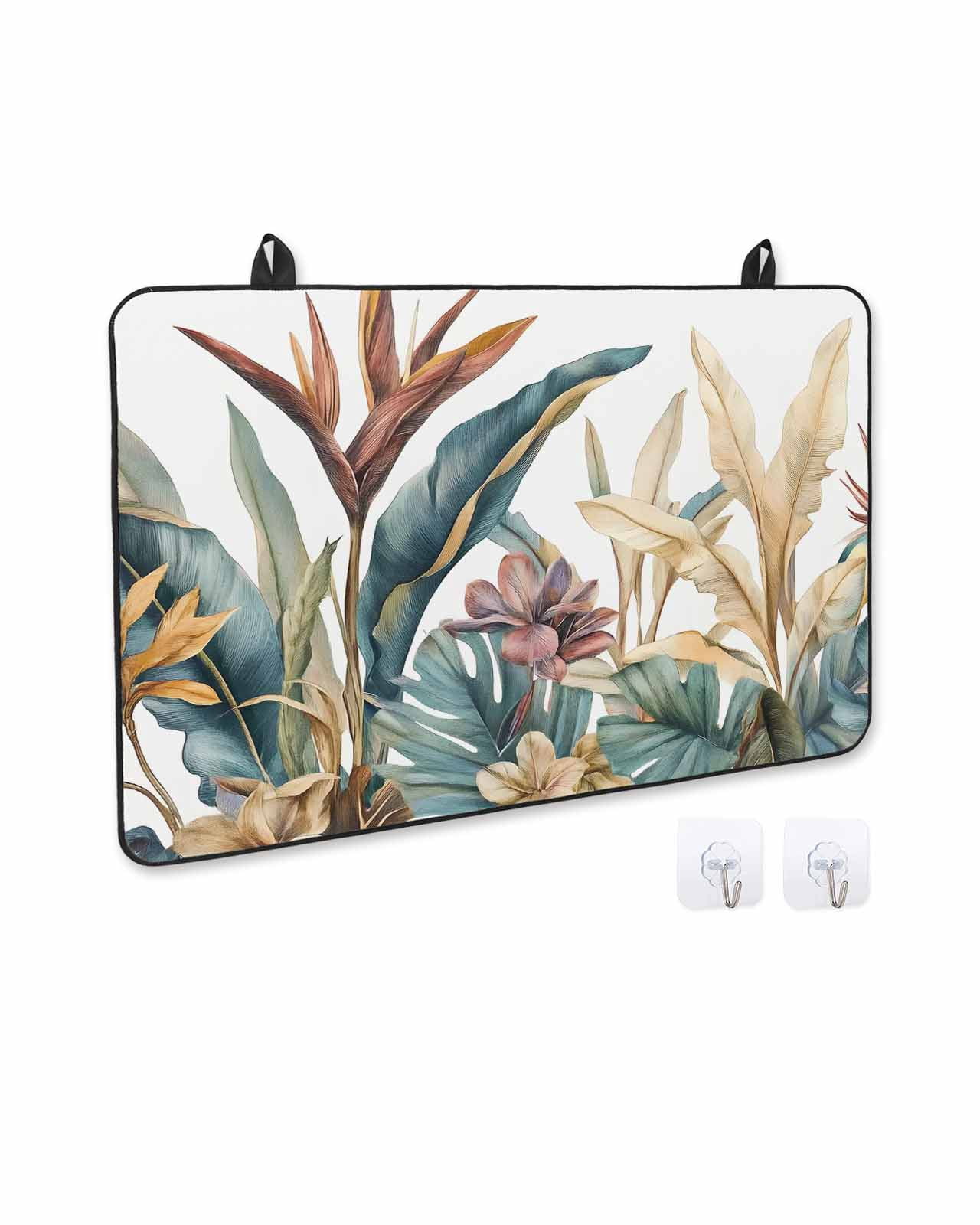 nqOlkjepod Large Induction Cooktop Protector Mat 24"x21", Vintage Tropical Leaves Stove Top Covers for Electric Stove, Summer Rustic Floral Decorative Stove Burner Cover Mats, Glass Top Stove Cover