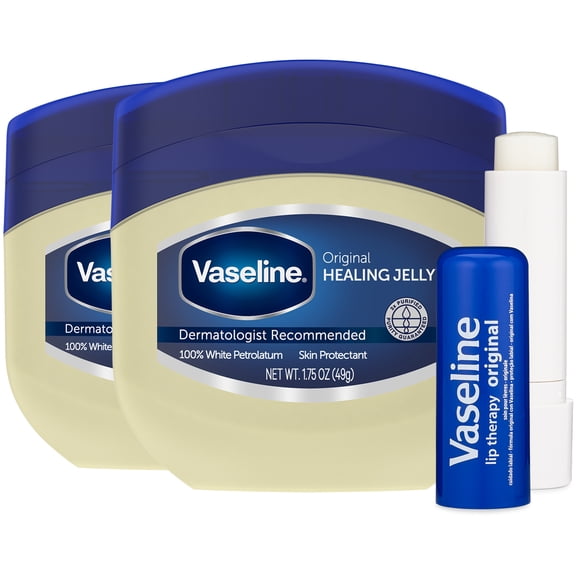 Vaseline Petroleum Jelly   Lip Therapy Original Healing Bundle for Dry Skin & Lip Care, Hypoallergenic, Unscented