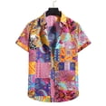 thumbnail image 4 of Camisa hawaiana con estampado retro de flores y empalmes para hombre, blusas de manga corta con botones y solapa, estilo hawaiano, para verano, 4 of 5
