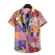 thumbnail image 3 of Camisa hawaiana con estampado retro de flores y empalmes para hombre, blusas de manga corta con botones y solapa, estilo hawaiano, para verano, 3 of 4