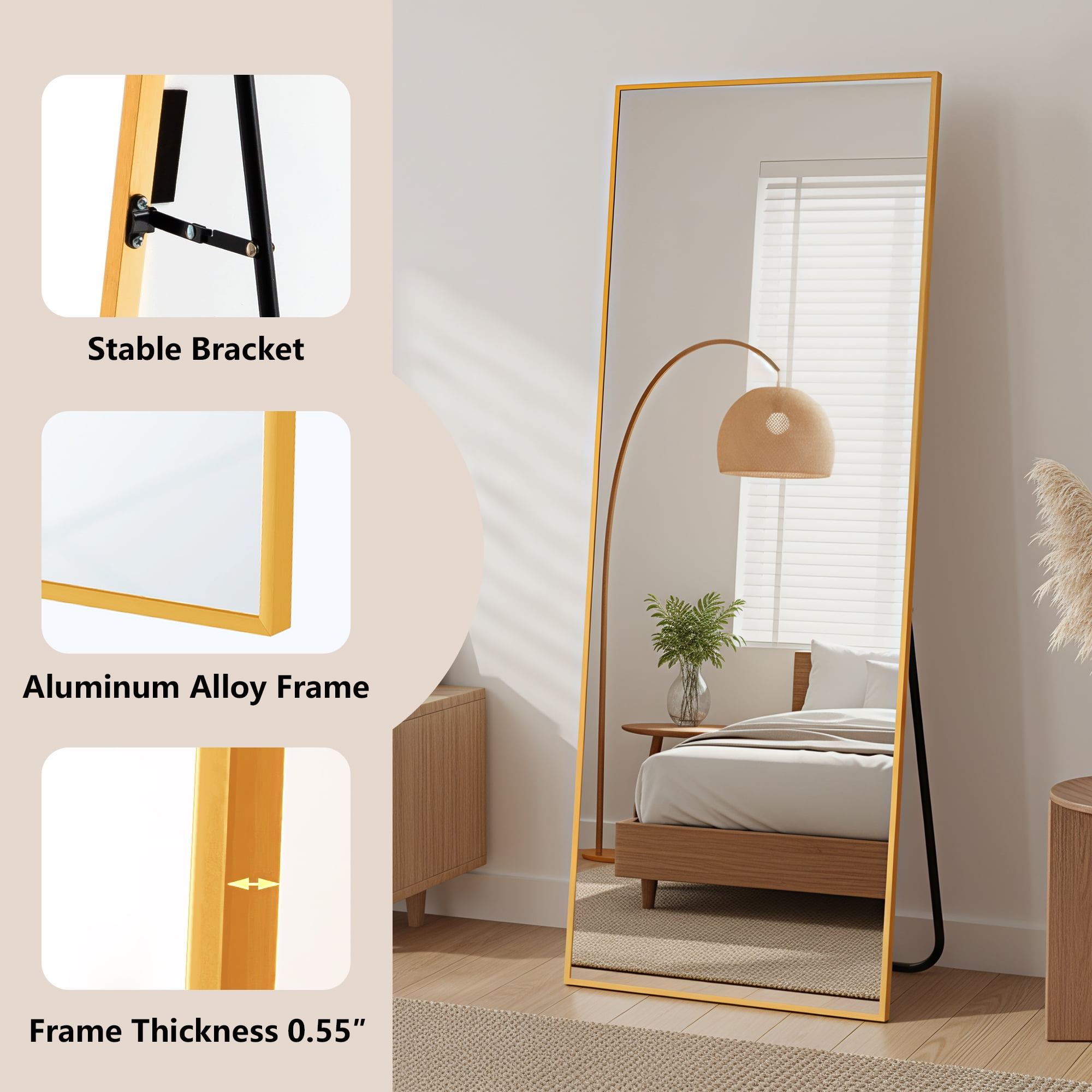 MAYEERTY Gold Right Angle Full Length Mirror, Wall Mount or Freestanding for Bedroom/Living Room, 57" × 20"