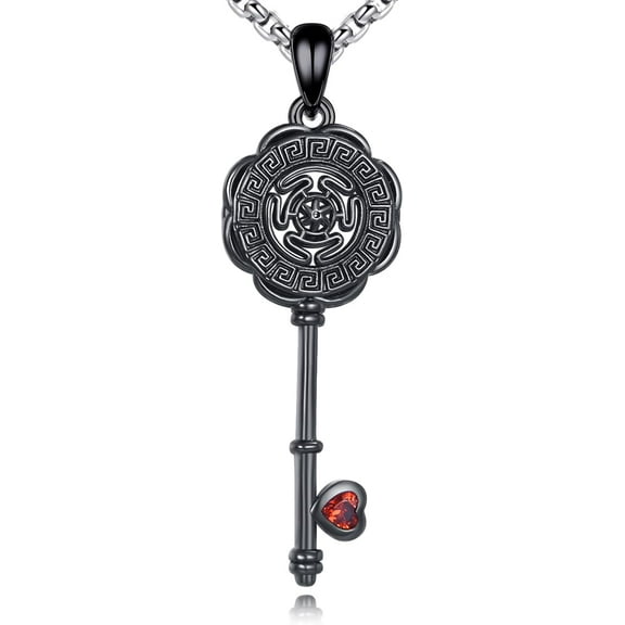 JUSORA  Hecate Key Necklace 925 Sterling Silver Wheel of Hecate Pendant Goddess Wiccan Pagan Jewelry Gifts for Women Men