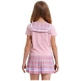 thumbnail image 2 of Doomiva Kids Girls Plaid Mini Skirt Set Sailor Short Sleeve Top with Pleated Tartan Skirt School Uniform Outfit Pink 150, 2 of 7