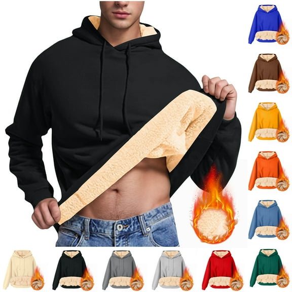 LONKITO Mens Hoodies Pullover Fleece Warm Long Sleeve Hooded Sweatshirts Casual Solid Color Hoodies for Fall Winter Clothes, Size XXL