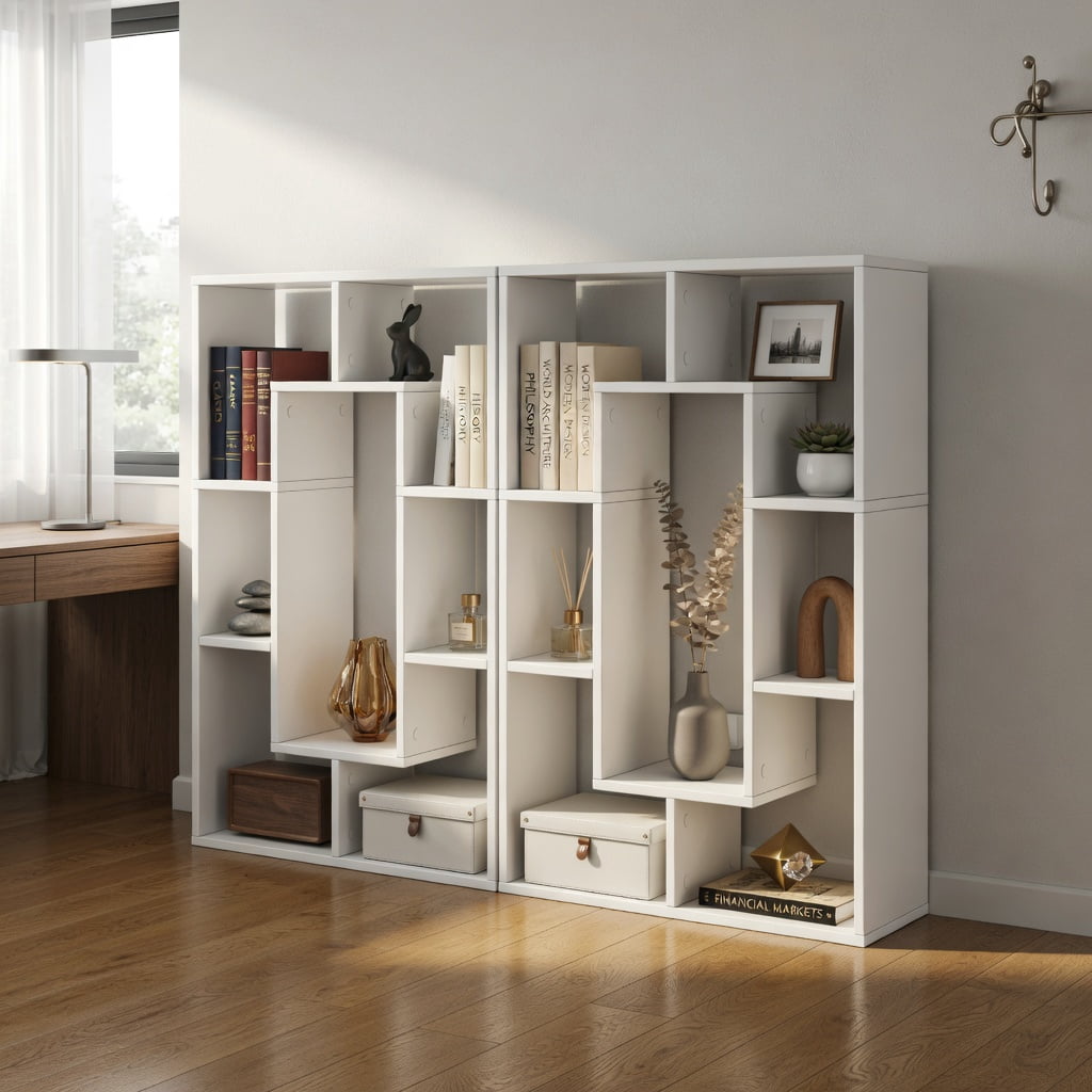 Spaco 7-Cube Geometric Bookshelf Modern Decorative Open Bookcase-White, Tall Bookshelf, Shelves for Living Room, Home Office, Bedroom, Balcony