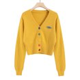thumbnail image 3 of Camisa de punto para mujer, suelta, retro, de manga larga, con botones, suéter, abrigo de otoño, amarillo Jumpingount AP001150-02B, 3 of 7