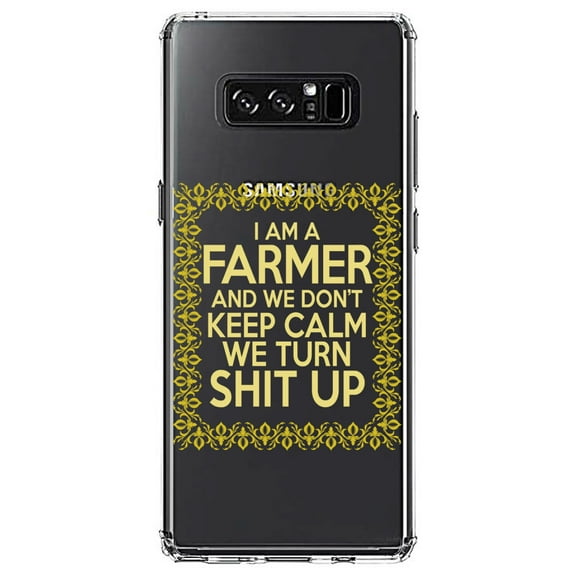 DistinctInk Clear Shockproof Hybrid Case for Samsung Galaxy Note 8 - TPU Bumper Acrylic Back Tempered Glass Screen Protector - I'm a Farmer and We Don't Keep Calm