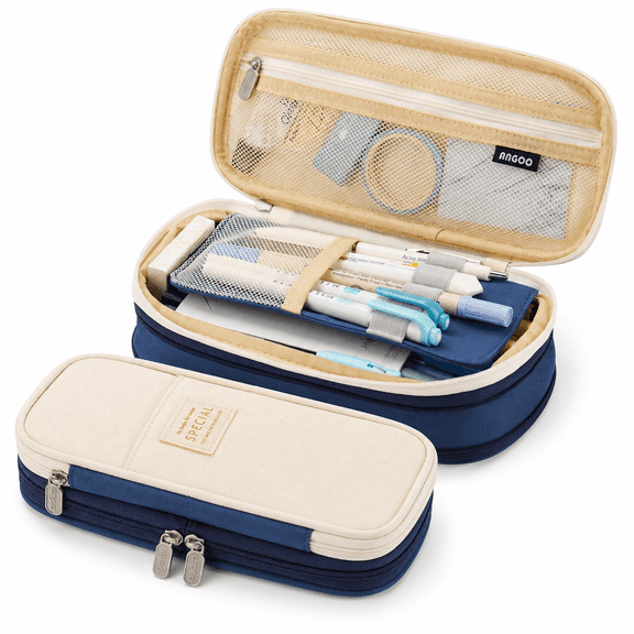 Kawihcie Canvas Pencil Cases, Navy Blue